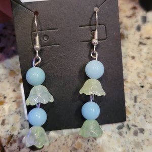 Flower glass bell with round glass beads, 925 sterling silver